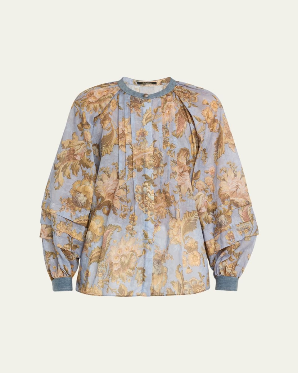 Stevie Pintuck Floral-Print Cotton Blouse